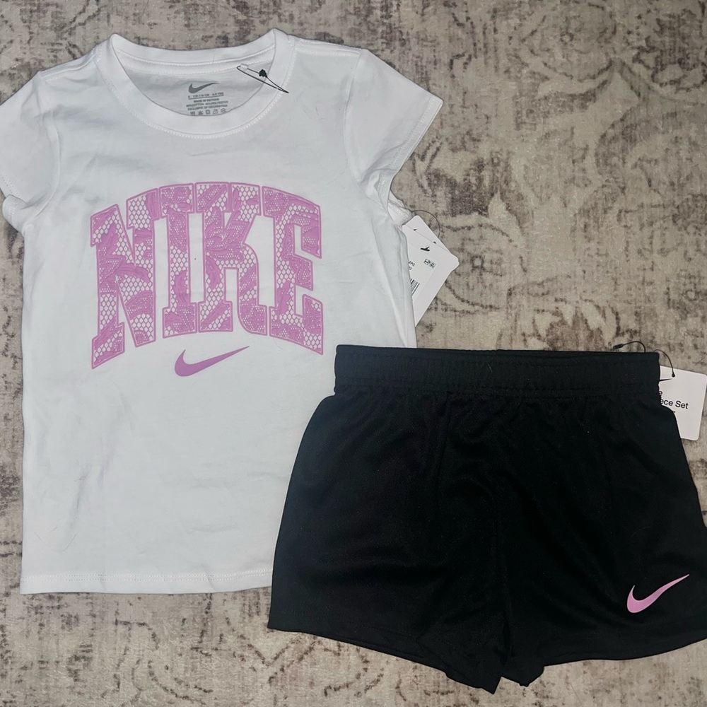 Nike White and Black Kids' Set with Pink Accents